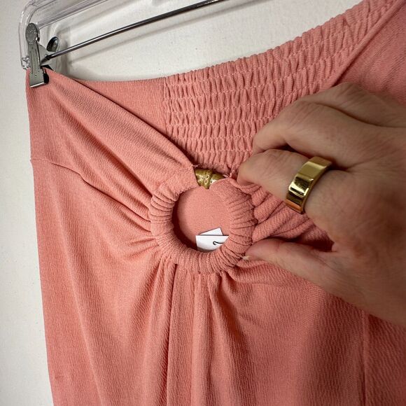 NWT Topshop Peachy Gather Maxi Skirt Bamboo O-Ring Slit Front Smocked Back 4 / 6 - Picture 6 of 12